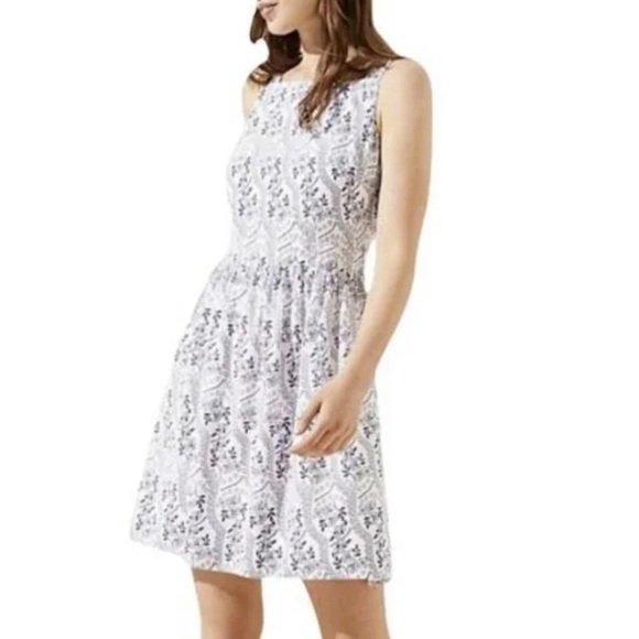 LOFT Dresses & Skirts - Loft Womens Dress Cutout Printed . Floral White Blue Pleated mini dress size 6